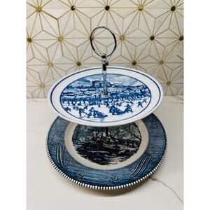 Two-Tier Dessert Stand | Vintage China Cupcake Stand | Wedding‎ Décor